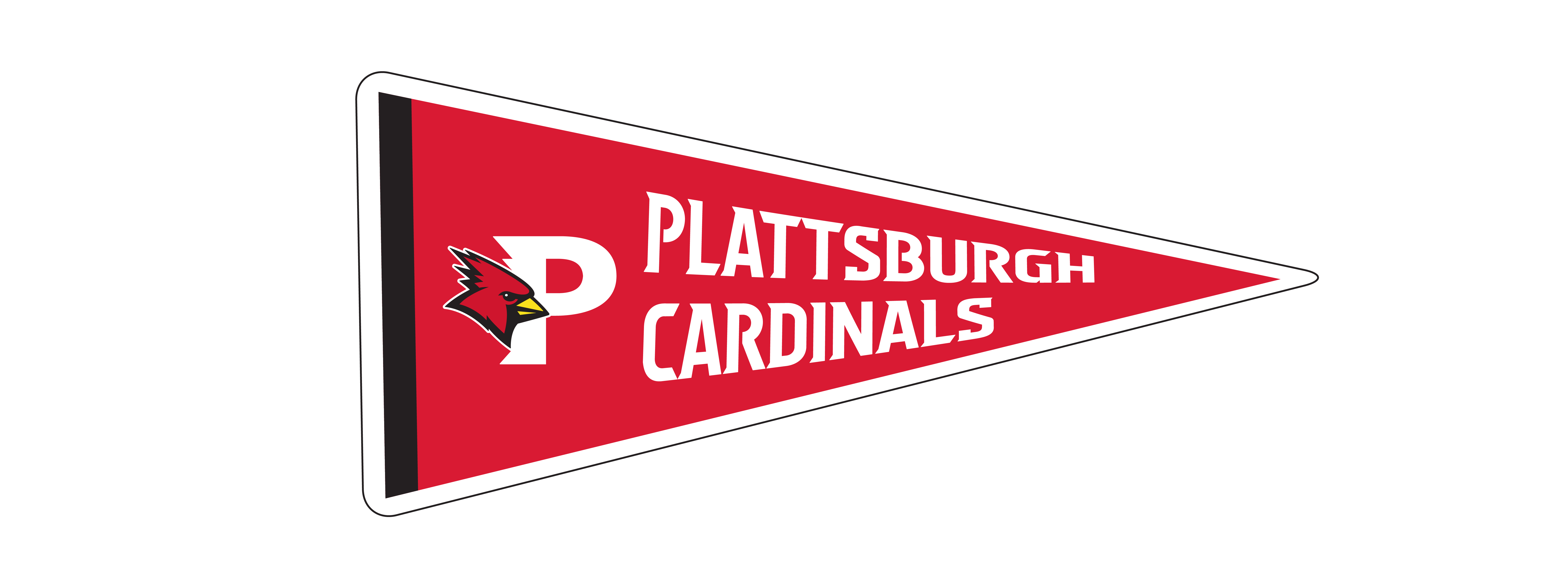 Pennant that says "Plattsburgh Cardinals" with the sporty Burghy head over a capital letter "P"